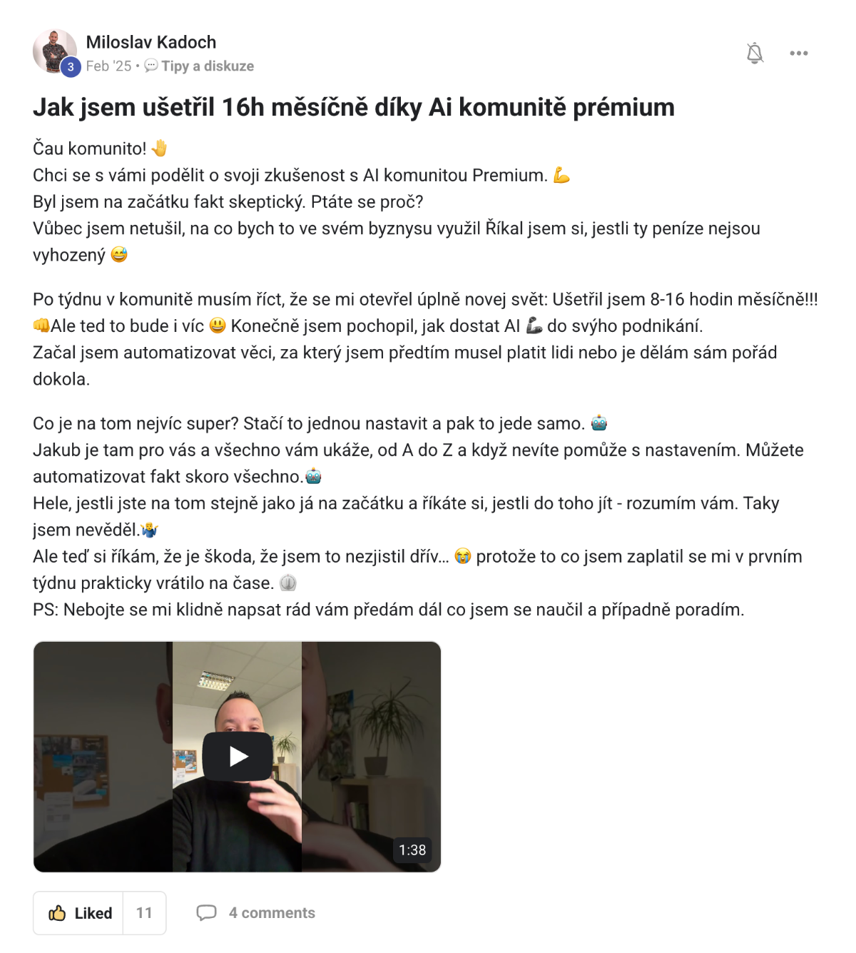 Zpětná vazba ze Skoolu — Miloslav Kadoch
